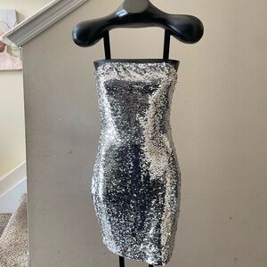 GB Girls Silver Strapless Dress